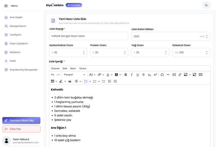 Hazır Liste Şablonları
