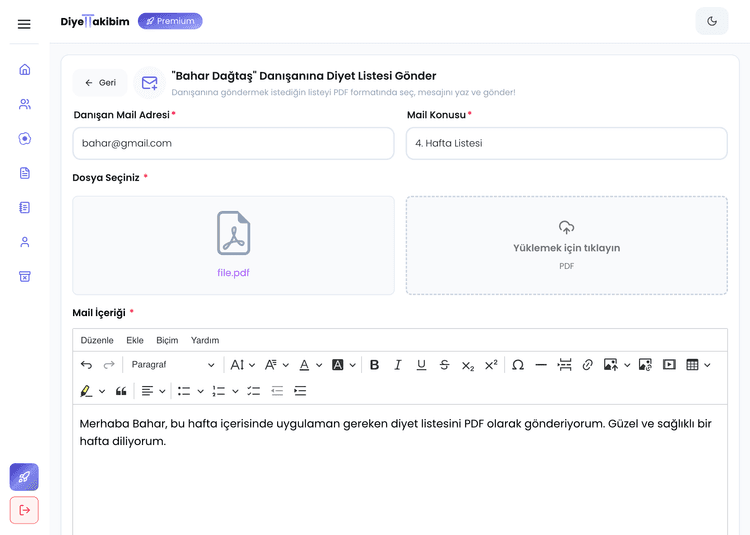 Diyet Listesi Gönderme